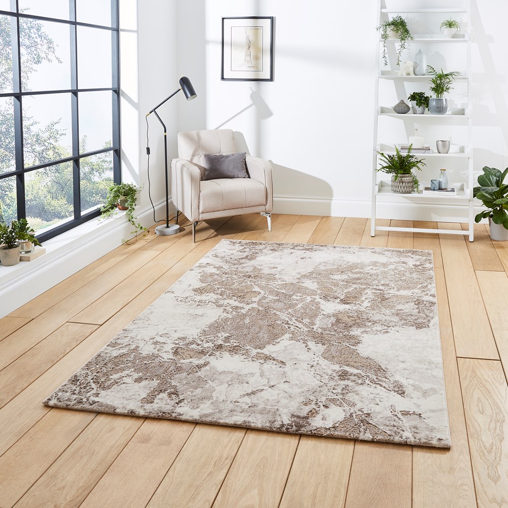 Florence 50033 Marble Modern Rugs in Beige Silver